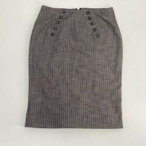 IZ Byer California Gray Pinstripe Ruffle Back Pencil Skirt
